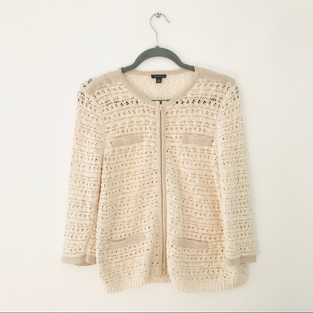 Ann Taylor open weave zip sweater cardigan… - Picture 2 of 5